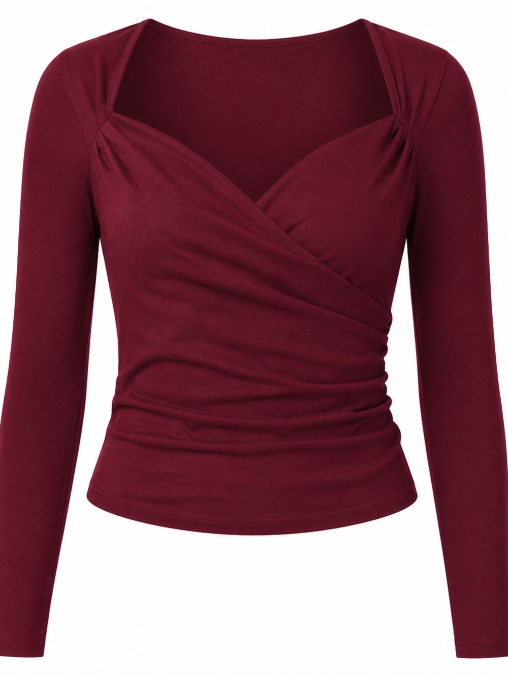 ASTR Burgundy Wrap-Front Long Sleeve Top